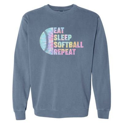 Eat Sleep Softball Repeat Teens Girls Boy Kids Men Tie Dye Garment-Dyed Sweatshirt