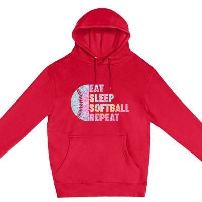 Eat Sleep Softball Repeat Teens Girls Boy Kids Men Tie Dye Premium Pullover Hoodie