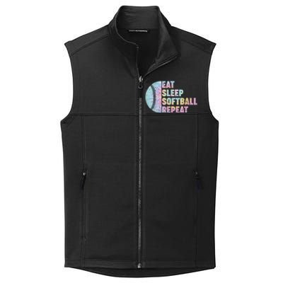 Eat Sleep Softball Repeat Teens Girls Boy Kids Men Tie Dye Collective Smooth Fleece Vest