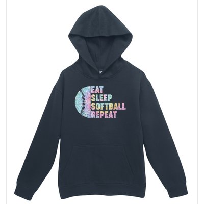 Eat Sleep Softball Repeat Teens Girls Boy Kids Men Tie Dye Urban Pullover Hoodie