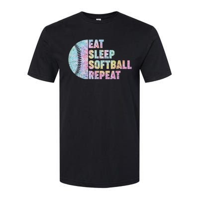 Eat Sleep Softball Repeat Teens Girls Boy Kids Men Tie Dye Softstyle CVC T-Shirt