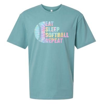 Eat Sleep Softball Repeat Teens Girls Boy Kids Men Tie Dye Sueded Cloud Jersey T-Shirt