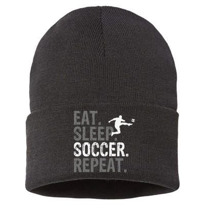 Eat Sleep Soccer Repeat funny Soccer player Sustainable Knit Beanie