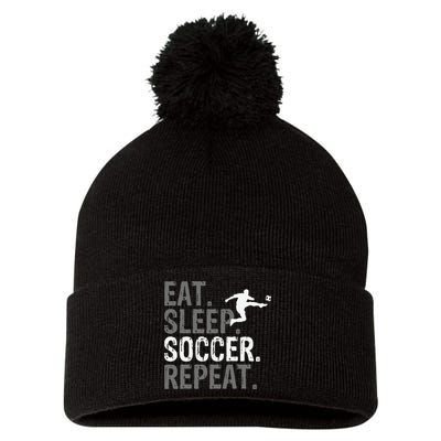 Eat Sleep Soccer Repeat funny Soccer player Pom Pom 12in Knit Beanie