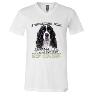 English Springer Spaniel Black Professional Human Trainer V-Neck T-Shirt