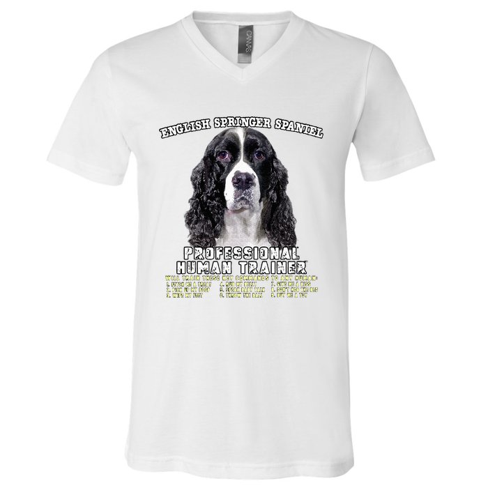 English Springer Spaniel Black Professional Human Trainer V-Neck T-Shirt