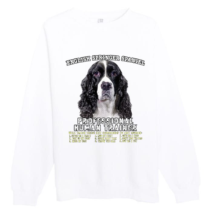 English Springer Spaniel Black Professional Human Trainer Premium Crewneck Sweatshirt