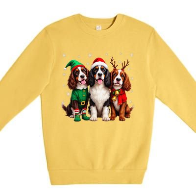 English Springer Spaniel Christmas Dogs Santa Reindeer Elf Premium Crewneck Sweatshirt