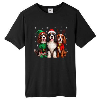 English Springer Spaniel Christmas Dogs Santa Reindeer Elf Tall Fusion ChromaSoft Performance T-Shirt