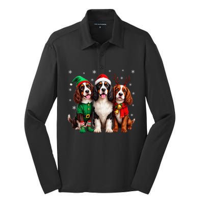 English Springer Spaniel Christmas Dogs Santa Reindeer Elf Silk Touch Performance Long Sleeve Polo