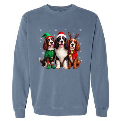 English Springer Spaniel Christmas Dogs Santa Reindeer Elf Garment-Dyed Sweatshirt