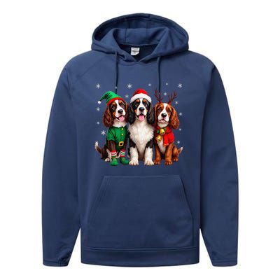 English Springer Spaniel Christmas Dogs Santa Reindeer Elf Performance Fleece Hoodie