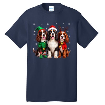 English Springer Spaniel Christmas Dogs Santa Reindeer Elf Tall T-Shirt