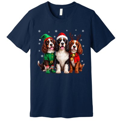 English Springer Spaniel Christmas Dogs Santa Reindeer Elf Premium T-Shirt