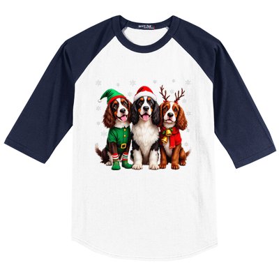 English Springer Spaniel Christmas Dogs Santa Reindeer Elf Baseball Sleeve Shirt