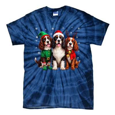 English Springer Spaniel Christmas Dogs Santa Reindeer Elf Tie-Dye T-Shirt