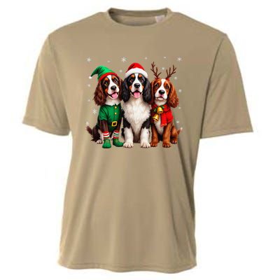 English Springer Spaniel Christmas Dogs Santa Reindeer Elf Cooling Performance Crew T-Shirt