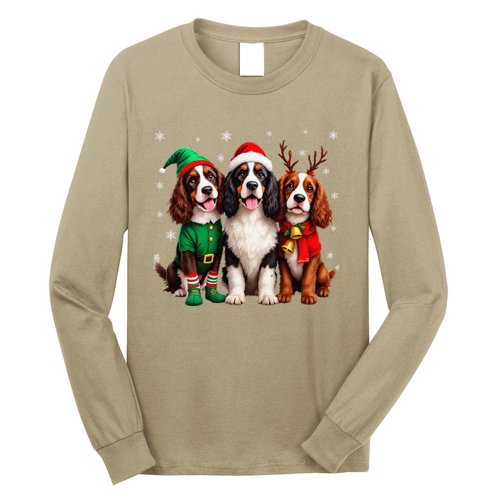 English Springer Spaniel Christmas Dogs Santa Reindeer Elf Long Sleeve Shirt