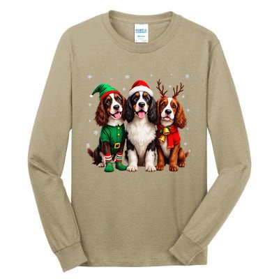 English Springer Spaniel Christmas Dogs Santa Reindeer Elf Tall Long Sleeve T-Shirt