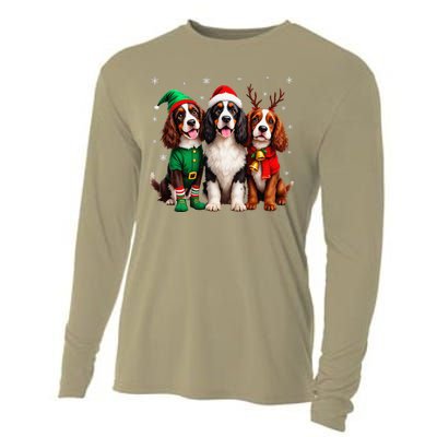 English Springer Spaniel Christmas Dogs Santa Reindeer Elf Cooling Performance Long Sleeve Crew