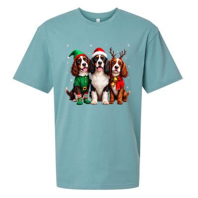 English Springer Spaniel Christmas Dogs Santa Reindeer Elf Sueded Cloud Jersey T-Shirt