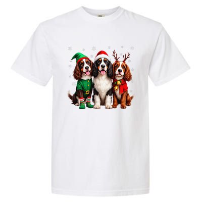 English Springer Spaniel Christmas Dogs Santa Reindeer Elf Garment-Dyed Heavyweight T-Shirt