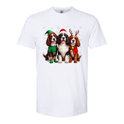 English Springer Spaniel Christmas Dogs Santa Reindeer Elf Softstyle CVC T-Shirt