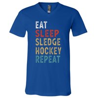 Eat Sleep Sledge Hockey Repeat Funny Player Gift Idea Great Gift V-Neck T-Shirt