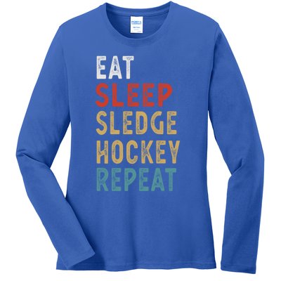 Eat Sleep Sledge Hockey Repeat Funny Player Gift Idea Great Gift Ladies Long Sleeve Shirt