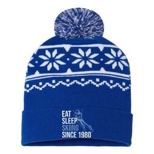 Eat Sleep Skiing Repeat Skier Sport Winter Addiction Ski Cute Gift USA-Made Snowflake Beanie