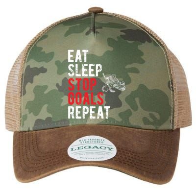 Eat Sleep Stop Goals Repeat Hockey Goalkeeper Funny Gift Legacy Tie Dye Trucker Hat