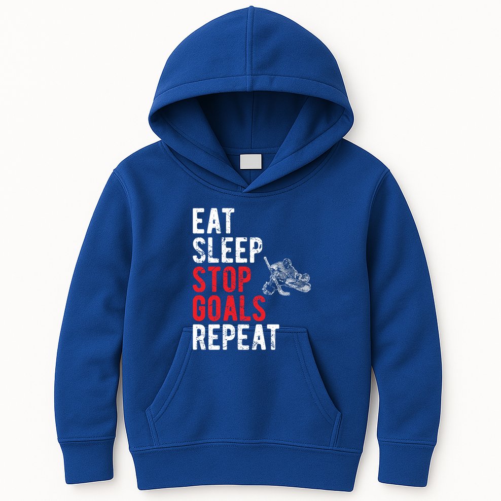 Eat Sleep Stop Goals Repeat Hockey Goalkeeper Funny Gift Kids Hoodie