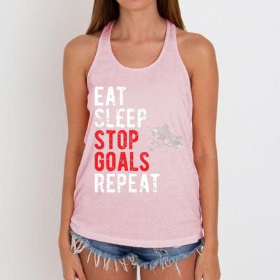 Eat Sleep Stop Goals Repeat Hockey Goalkeeper Funny Gift Women's Knotted Racerback Tank