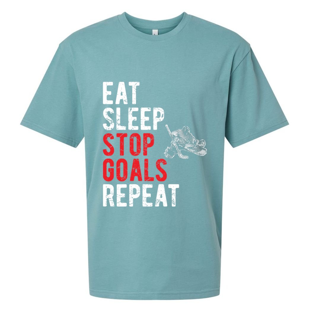 Eat Sleep Stop Goals Repeat Hockey Goalkeeper Funny Gift Sueded Cloud Jersey T-Shirt