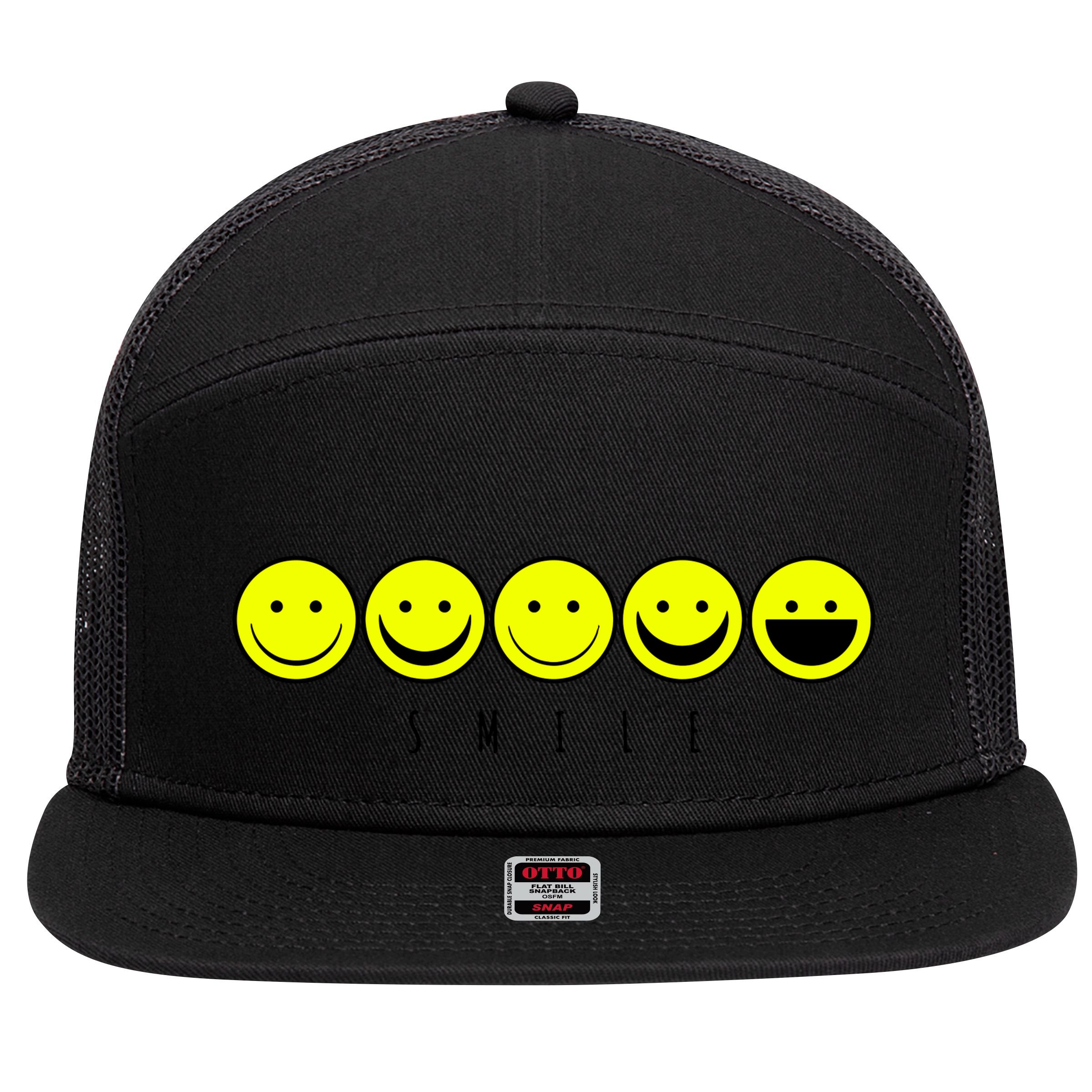 Emoji Smiley Smile 7 Panel Mesh Trucker Snapback Hat