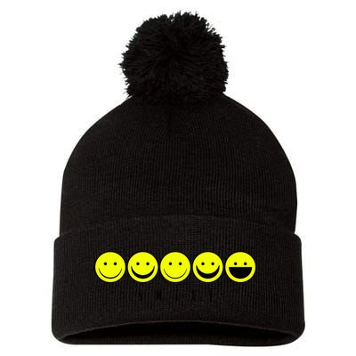 Emoji Smiley Smile Pom Pom 12in Knit Beanie