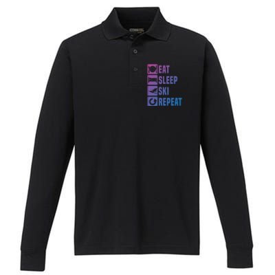 Eat Sleep Ski Repeat Ladies Ski Gift Performance Long Sleeve Polo