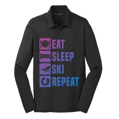 Eat Sleep Ski Repeat Ladies Ski Gift Silk Touch Performance Long Sleeve Polo