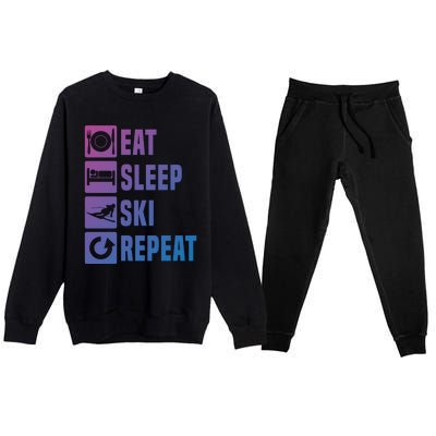 Eat Sleep Ski Repeat Ladies Ski Gift Premium Crewneck Sweatsuit Set