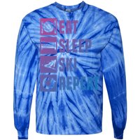 Eat Sleep Ski Repeat Ladies Ski Gift Tie-Dye Long Sleeve Shirt