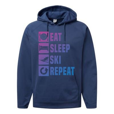 Eat Sleep Ski Repeat Ladies Ski Gift Performance Fleece Hoodie