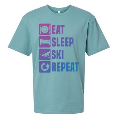 Eat Sleep Ski Repeat Ladies Ski Gift Sueded Cloud Jersey T-Shirt