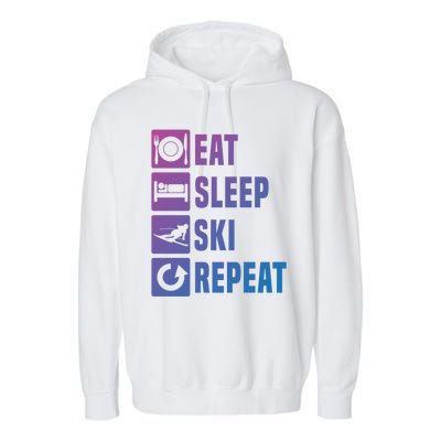 Eat Sleep Ski Repeat Ladies Ski Gift Garment-Dyed Fleece Hoodie