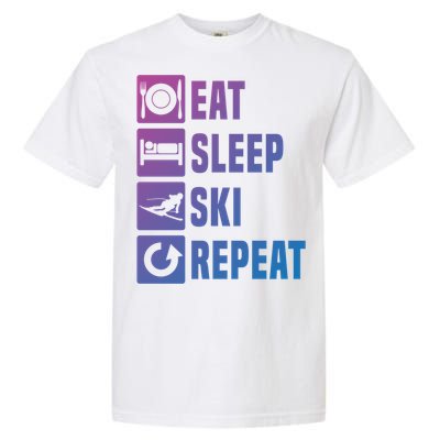 Eat Sleep Ski Repeat Ladies Ski Gift Garment-Dyed Heavyweight T-Shirt