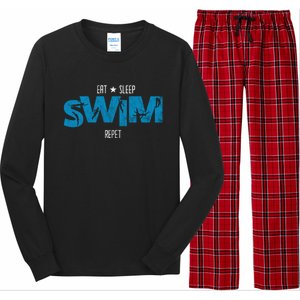 Eat Sleep Swim Repeat Gift Funny Retro Swimmer Gift Long Sleeve Pajama Set