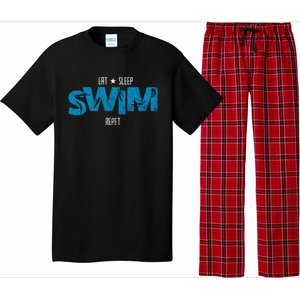 Eat Sleep Swim Repeat Gift Funny Retro Swimmer Gift Pajama Set