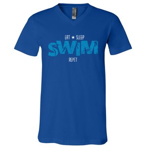 Eat Sleep Swim Repeat Gift Funny Retro Swimmer Gift V-Neck T-Shirt