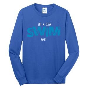 Eat Sleep Swim Repeat Gift Funny Retro Swimmer Gift Tall Long Sleeve T-Shirt