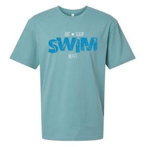 Eat Sleep Swim Repeat Gift Funny Retro Swimmer Gift Sueded Cloud Jersey T-Shirt