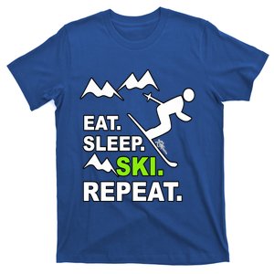 Eat Sleep Ski Repeat Funny Ski Slope Text Sport Humour Gift T-Shirt